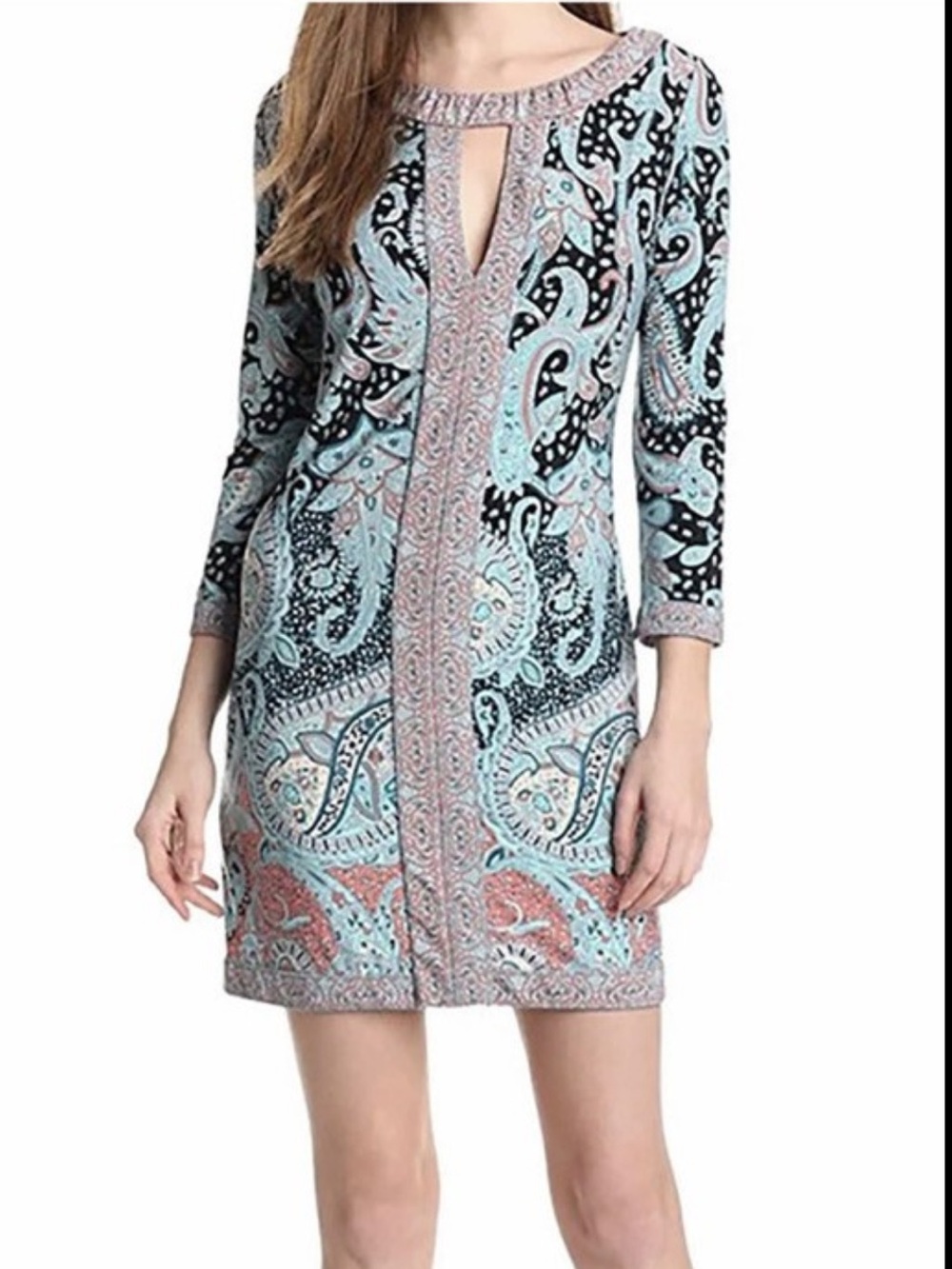 BCBGMaxAzria Paisley Tunic in Teal, Black & Rust